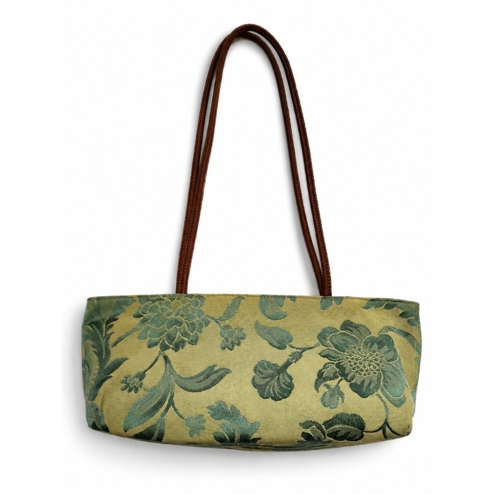 Vintage Italian Floral Tapestry Shoulder Bag Green Jacquard Fabric Purse Made in